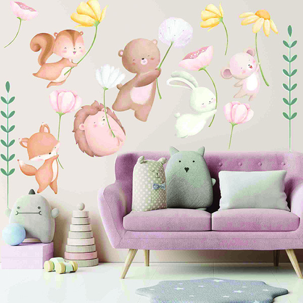 استیکر دیواری کودک راتیانا مدل animal flower مجموعه 11 عددی