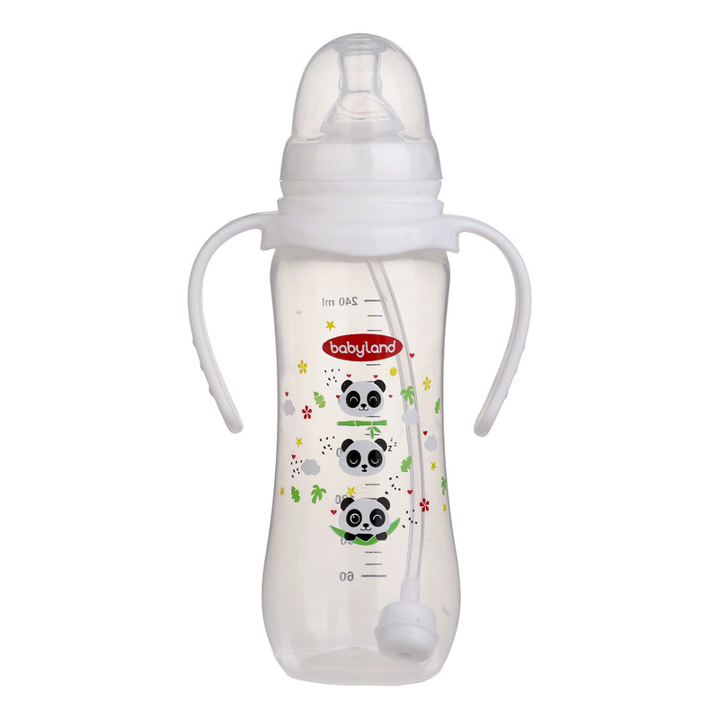 شیشه شیر بیبی لند مدل کلاسیک فندقی دسته دار کد 05555-pp گنجایش 240 میلی لیتر